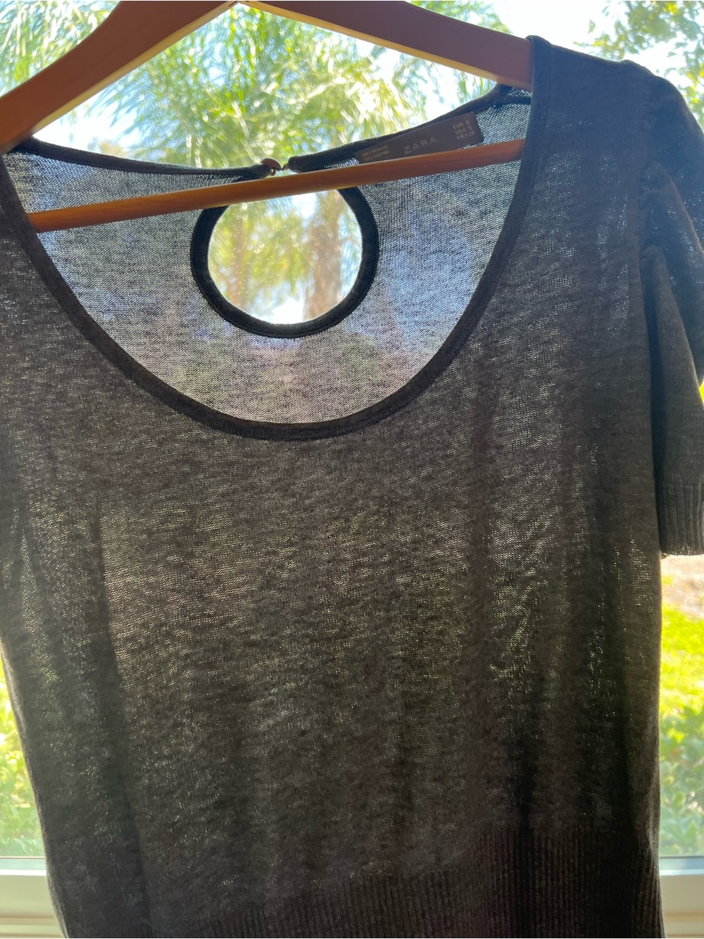 ZARA Grey Sheer, Dark Academia, Lightweight Puff-Sleeve Sweater, Size Small
